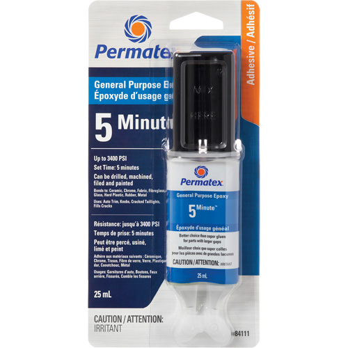 PermaPoxy 5 Minute General Purpose Epoxy, 29.5 ml, Epoxy, Two-Part, Clear - Permatex 84111