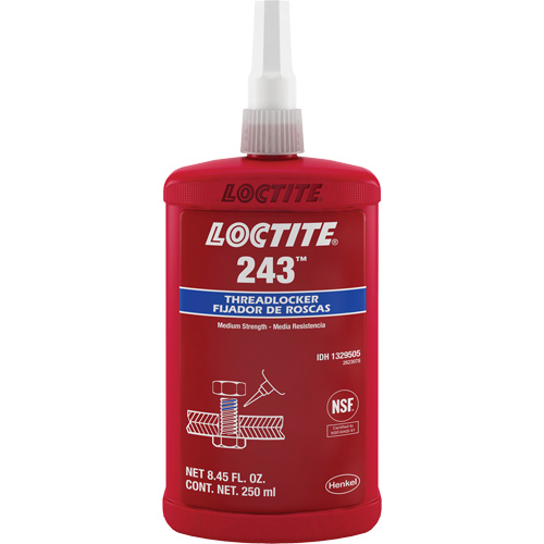 Threadlocker 243 Oil Tolerant, Blue, Medium, 250 ml, Bottle - Loctite 1329505