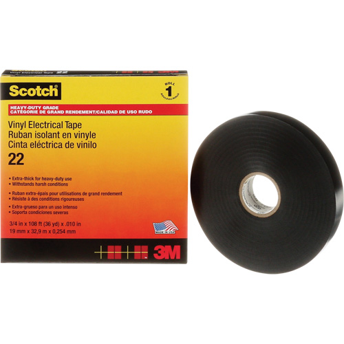Ruban isolant en vinyle Scotch, 19 mm (3/4") x 33 m (108'), Noir, 10 mils - 3M 22-3/4X36
