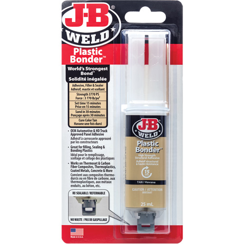 Plastic Bonder Adhesive, 25 ml, Syringe, Two-Part, Tan - J-B Weld 50133CAN