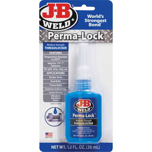 Perma-Lock Threadlocker, Blue, Medium, 36 ml, Bottle - J-B Weld 24236CAN