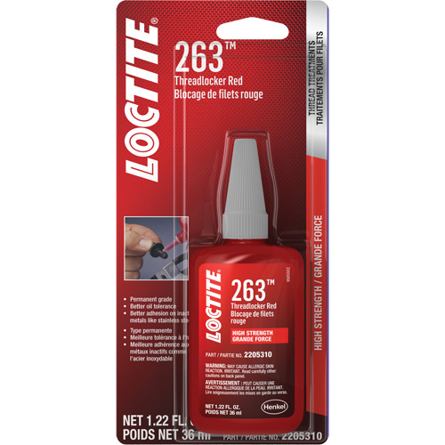 263 Threadlocker, Red, High, 36 ml, Bottle - Loctite 2205310