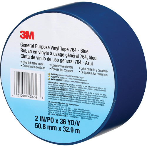 Ruban en vinyle pour travaux g&eacute;n&eacute;raux 764, 50,8 mm (2") la x 32,9 m (108') lo, 5 mils, Bleu - 3M 764-2X36-BLU
