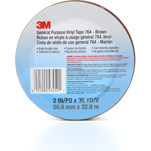 Ruban en vinyle pour travaux g&eacute;n&eacute;raux 764, 50,8 mm (2") la x 32,9 m (108') lo, 5 mils, Brun - 3M 764-2X36-BRN