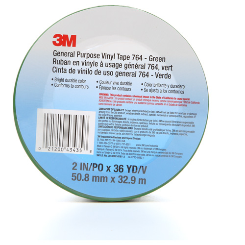 Ruban en vinyle pour travaux g&eacute;n&eacute;raux 764, 50,8 mm (2") la x 32,9 m (108') lo, 5 mils, Vert - 3M 764-2X36-GRN