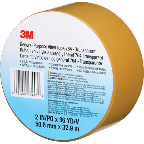 Ruban en vinyle pour travaux g&eacute;n&eacute;raux 764, 50,8 mm (2") la x 32,9 m (108') lo, 5 mils, Transparent - 3M 764-2X36-CLR