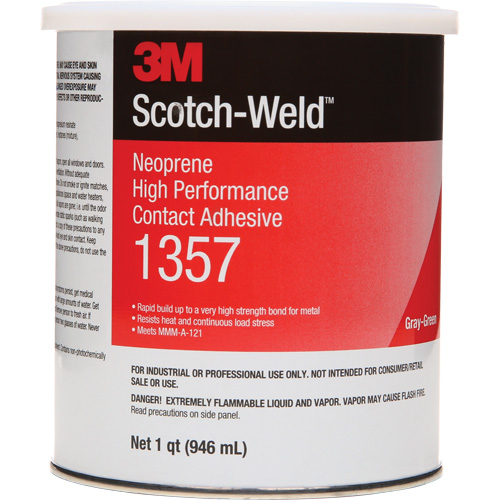 Neoprene High-Performance Contact Adhesive, Can, 32 fl. oz., Grey - 3M 1357-1QT-GRY
