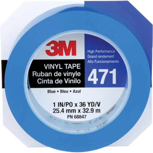 Ruban en vinyle 471, 25,4 mm (1") la x 32,9 m (108') lo, 5,3 mils, Bleu - 3M 471-1X36-BLU-IW