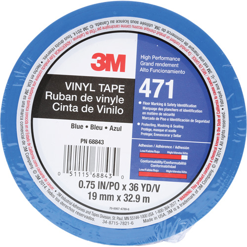 Ruban en vinyle 471, 19 mm (3/4") la x 32,9 m (108') lo, 5,3 mils, Bleu - 3M 471-3/4X36-BLU-IW