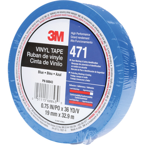 Ruban en vinyle 471, 19 mm (3/4") la x 32,9 m (108') lo, 5,3 mils, Bleu - 3M 471-3/4X36-BLU-IW