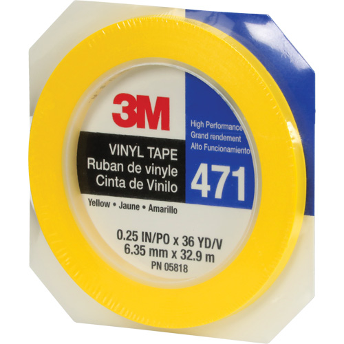 471 Vinyl Tape, 6 mm (1/4") W x 32.9 m (108') L, 5.2 mils, Yellow - 3M 471-1/4X36-YLW
