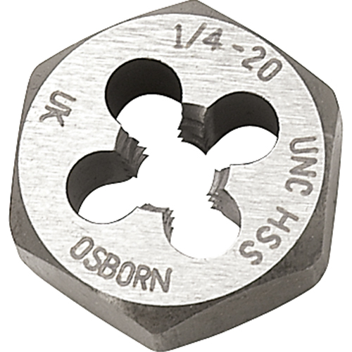 Hexagonal Rethreading Die, 1-1/100" Dia., 7/16"-20 Thread, Carbon - Clarkson Osborn TA80307