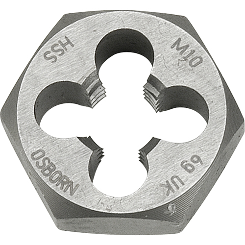 Hexagonal Rethreading Die, 7/10" Dia., 3/16"-24 Thread, High Speed Steel - Clarkson Osborn TA81712