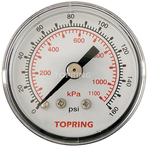 Pressure Gauge, 1-1/2" , 0 - 160 psi, Back Mount, Analogue - Topring 55.120
