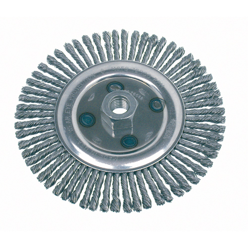 Knot Wire Wheel Brushes-Stringer Bead, 4-7/8" Dia., 0.02" Fill, 5/8"-11 Arbor, Stainless Steel - Osborn 0002634400