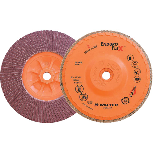 Disque &agrave; lamelles Enduro-Flex, 6" x 5/8"-11, Type 27, Grain 60, Alumine de zirconium - Walter Technologies Pour Surface 06B606