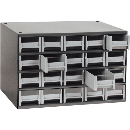 Casiers modulaires pour pi&egrave;ces, Acier, 20 tiroirs, 17" x 10-9/16" x 2-1/16", Gris - Akro-Mils A19320M