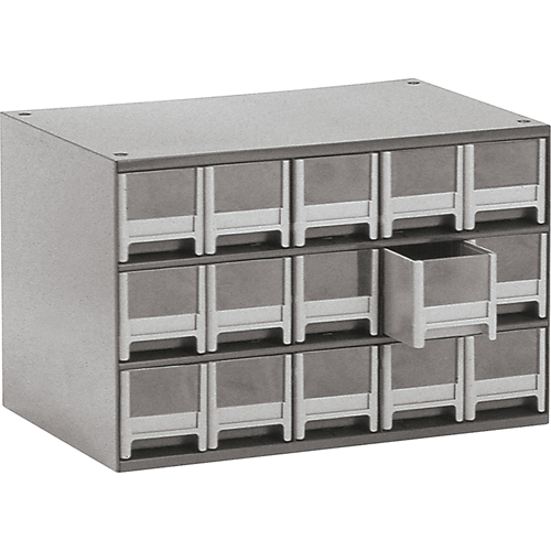 Casiers modulaires pour pi&egrave;ces, Acier, 15 tiroirs, 17" x 10-9/16" x 3-1/16", Gris - Akro-Mils A19715M