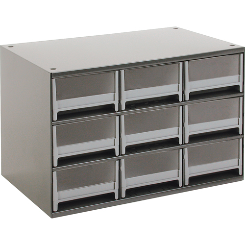 Casiers modulaires pour pi&egrave;ces, Acier, 9 tiroirs, 17" x 10-9/16" x 3-1/16", Gris - Akro-Mils A19909M