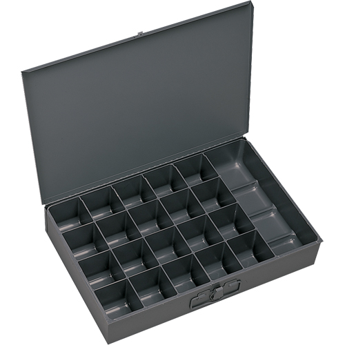Compartment Scoop Boxes, Steel, 21 Slots, 18" W x 12" D x 3" H, Grey - Durham Manufacturing 109-95