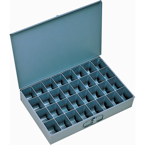 Compartment Scoop Boxes, Steel, 32 Slots, 18" W x 12" D x 3" H, Grey - Durham Manufacturing 107-95