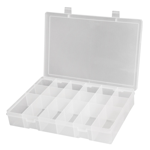 Compact Polypropylene Compartment Cases, 11" W x 6-3/4" D x 1-3/4" H, 18 Compartments - Durham Manufacturing SP18-CLEAR