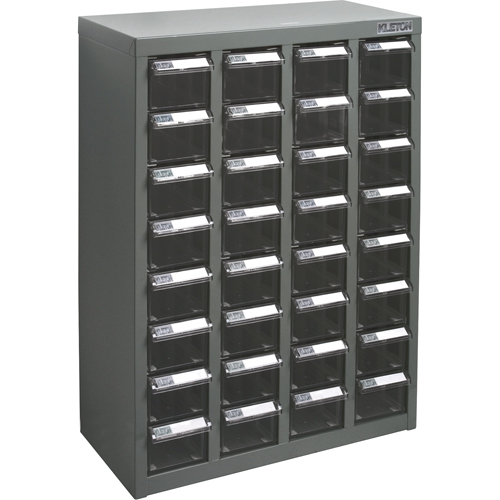 KPC-500 Parts Cabinet, Galvanized Steel, 32 Drawers, 18-1/10" x 8-7/10" x 25-3/5", Grey - KLETON 
