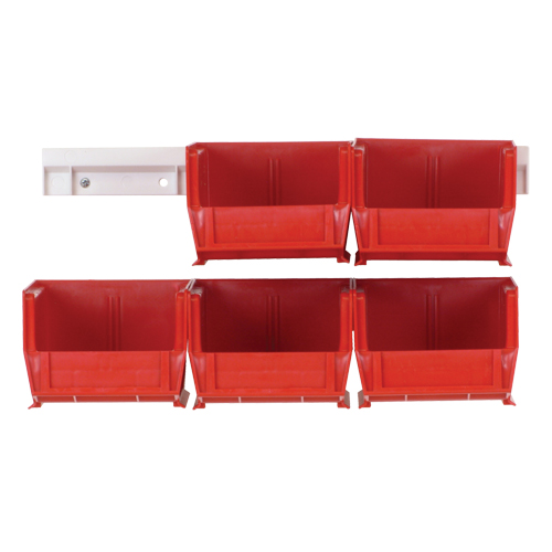Hang-n-Stack Bin Complete Package, 4-1/8" W x 3" H x 5-3/8" D, Red - Quantum Storage System HNS210RD