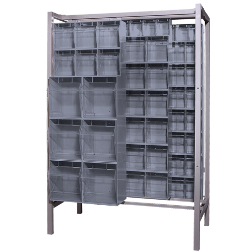 Free-Standing Tip-Out Bins Slider System, 51-1/4" W x 26" D x 77" H, 101 Drawers - Quantum Storage System QS-BIG-101GY