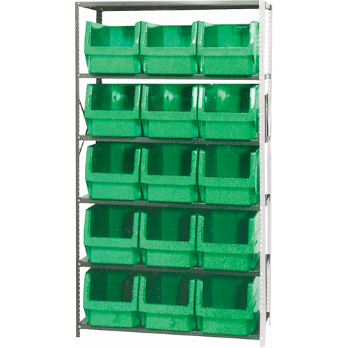 Shelving Unit with Stacking Bins, Steel, Boltless, Add-On, 42" W x 76" H x 18" D -  