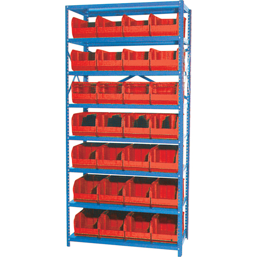 Storage Shelf Unit with Euro Drawer Bins, Steel, Boltless, Starter, 36" W x 76" H x 12" D -  