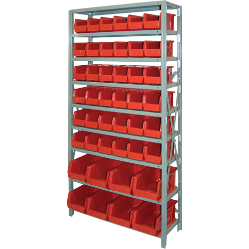 Storage Shelf Unit with Stacking Bins, Steel, Boltless, Starter, 36" W x 76" H x 12" D -  