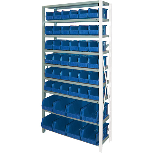 Storage Shelf Unit with Stacking Bins, Steel, Boltless, Add-On, 36" W x 76" H x 12" D -  