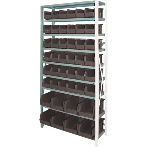 Storage Shelf Unit with Stacking Bins, Steel, Boltless, Add-On, 36" W x 76" H x 12" D -  