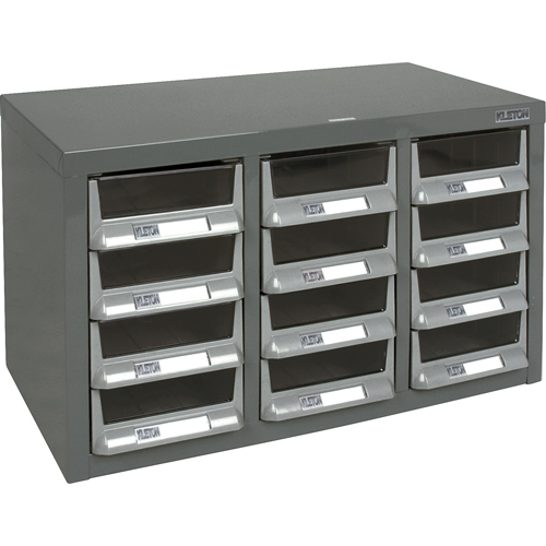 KPC-100 Parts Cabinet, Galvanized Steel, 12 Drawers, 23" x 11-2/5" x 13-4/5", Grey - KLETON 