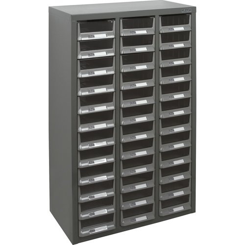 KPC-100 Parts Cabinet, Galvanized Steel, 36 Drawers, 23" x 11-2/5" x 36-9/10", Grey - KLETON 