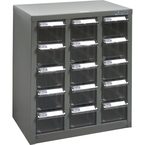 KPC-500 Parts Cabinet, Steel, 15 Drawers, 14" x 8-2/3" x 16-1/3", Grey - KLETON 