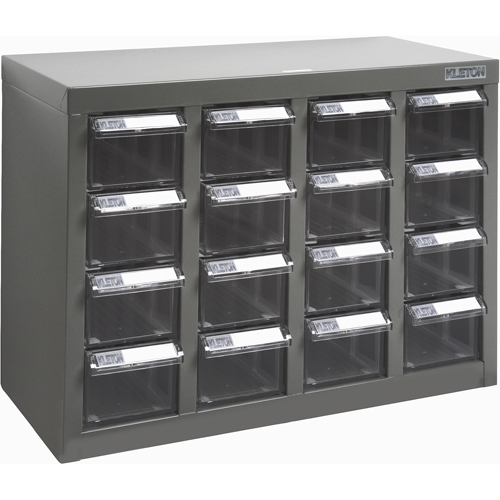 KPC-500 Parts Cabinet, Galvanized Steel, 16 Drawers, 18-3/10" x 8-7/10" x 13-4/5", Grey - KLETON 
