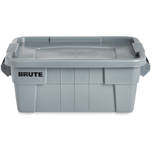 Brute Storage Tote with Lid, 27.88” D x 16.5” W x 10.7" H, 112 llbs. Capacity, Grey - Rubbermaid FG9S3000GRAY