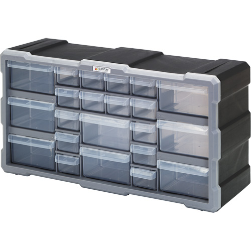 Drawer Cabinet, Plastic, 22 Drawers, 19-1/2" x 6-1/4" x 10", Black - Quantum Storage System PDC-22BK