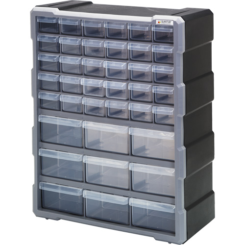 Armoire &agrave; tiroir, Plastique, 39 tiroirs, 15" x 6-1/4" x 18-3/4", Noir - Quantum Storage System PDC-39BK