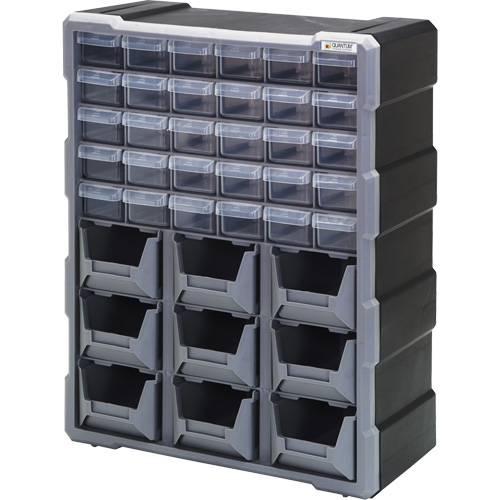 Armoire &agrave; tiroir, Plastique, 39 tiroirs, 15" x 6-1/4" x 18-3/4", Noir - Quantum Storage System PDC-930BK