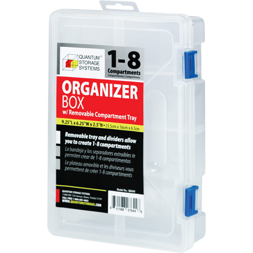 Plastic Compartment Box, 6.25" W x 9.25" D x 2.2" H, 8 Compartments - Quantum Storage System QB600