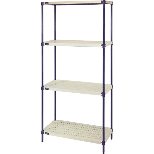 Wire Shelving Unit with Plastic Shelves, Wire Frame with Plastic Shelves, Boltless, Starter, 36" W x 72" H x 24" D - Quantum Storage System RPWR72-2436E
