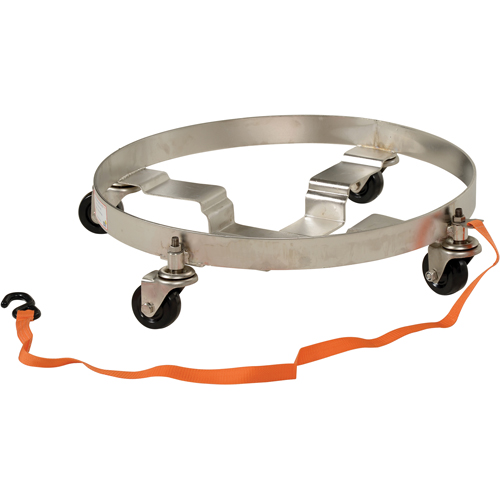Chariots &agrave; &eacute;tages multiples pour baril, Acier inoxydable, Capacit&eacute;e 900 lb, Diam&egrave;tre 23-1/2", Roue en Caoutchouc - Vestil DRUM-QUAD-CS-SS
