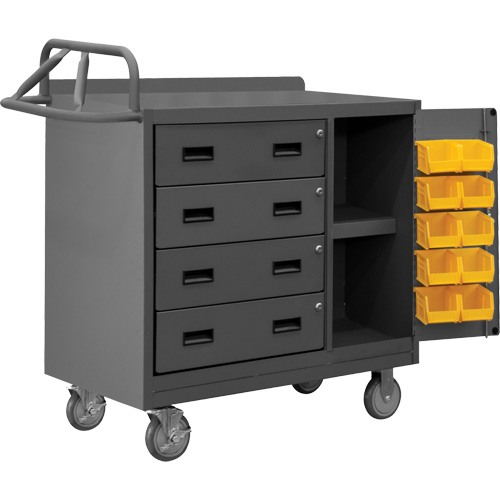 Mobile Workbench Cabinet with Bins, Steel Surface - Durham Manufacturing 2211-DLP-RM-10B-95