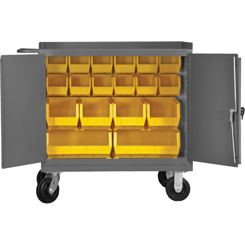 Mobile Workbench Cabinet with Bins, Steel Surface - Durham Manufacturing 3100-BLP-18-95