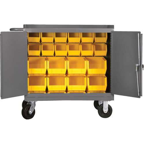Mobile Workbench Cabinet with Bins, Steel Surface - Durham Manufacturing 3100-BLP-20-95