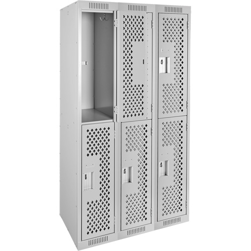 Casiers Clean Line, 2 niveaux, Bloc de 3, 36" x 12" x 72", Acier, Gris, Rivet (assembl&eacute;), Perfor&eacute; - Anthony Steel Mfg. CL-D-3-121272-PERF_A124