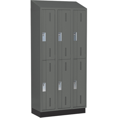 Concorde Heavy-Duty Lockers, 2 -tier, Bank of 3, 36" x 18" x 82", Steel, Charcoal, Welded (Assembled) - Perfix Inc. 2-121872-3-003-007-9364